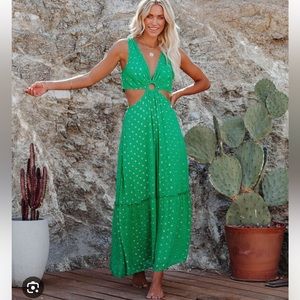 Kaleah Metallic Detailed Cutout Maxi Dress - Green